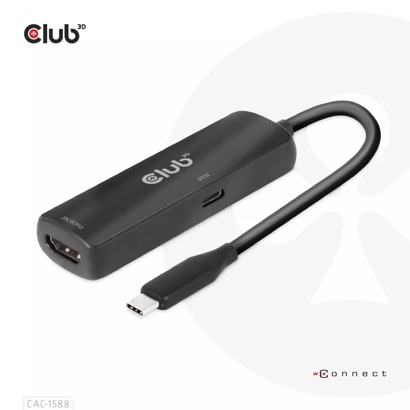 CLUB3D USB Gen2 Type-C HDMI™ 8K60Hz või 4K120Hz HDR10+ DSC1.2 toiteedastusega 3.0 aktiivadapter M/F