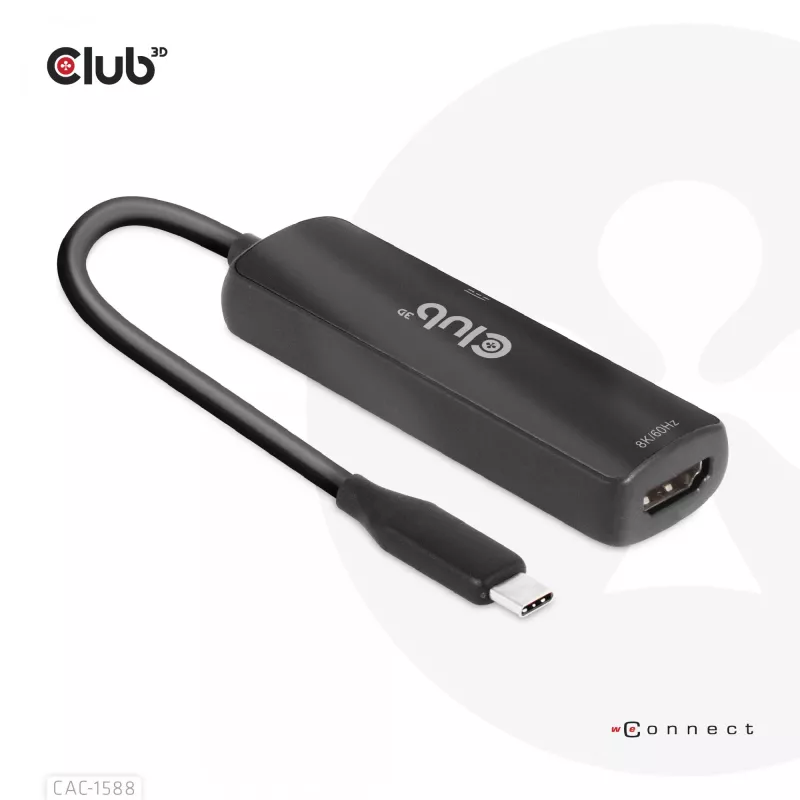 CLUB3D USB Gen2 Type-C HDMI™ 8K60Hz või 4K120Hz HDR10+ DSC1.2 toiteedastusega 3.0 aktiivadapter M/F