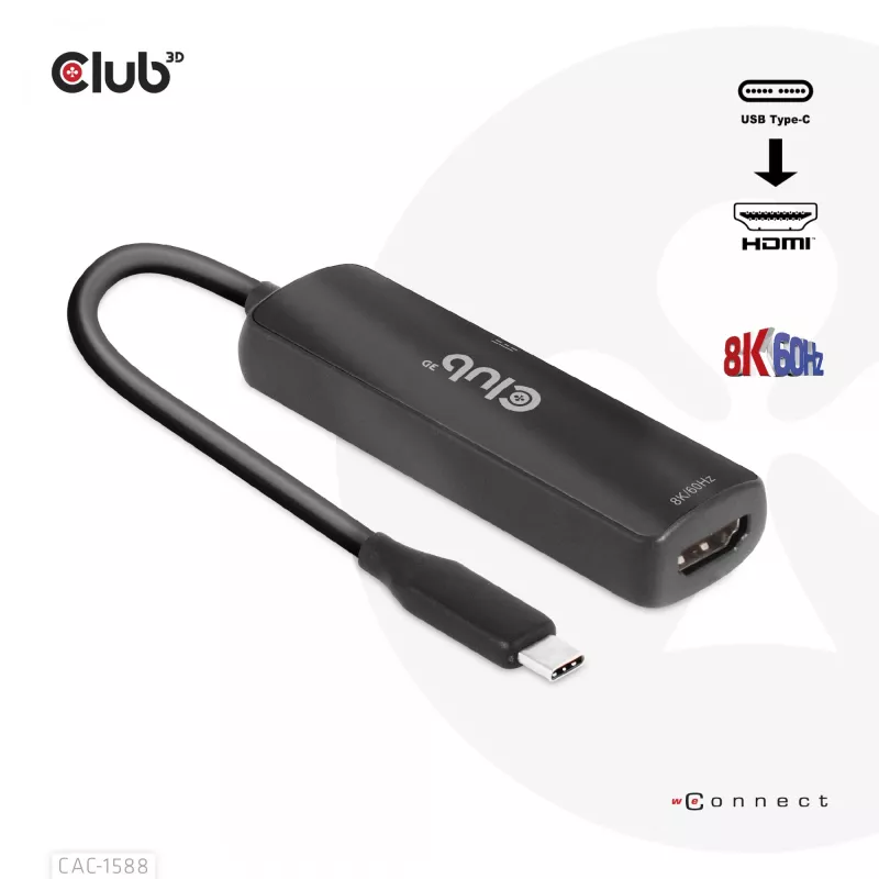 CLUB3D USB Gen2 Type-C HDMI™ 8K60Hz või 4K120Hz HDR10+ DSC1.2 toiteedastusega 3.0 aktiivadapter M/F