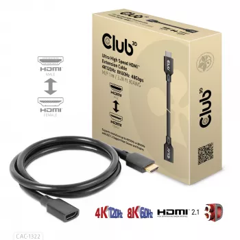 CLUB3D Ultra High Speed HDMI pikenduskaabel 4K120Hz 8K60Hz 48Gbps M/F 1 m / 3.28 ft 30AWG