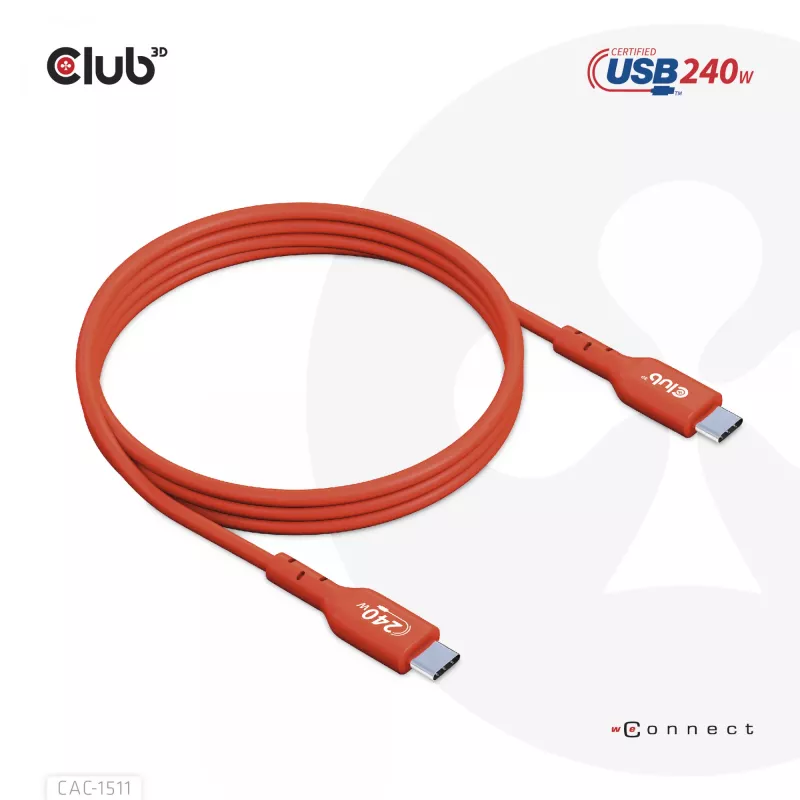 CLUB3D USB2 Type-C kahesuunaline USB-IF sertifitseeritud kaabel andmesideks 480Mb, PD 240W(48V/5A) EPR M/M 1m / 3.23 ft