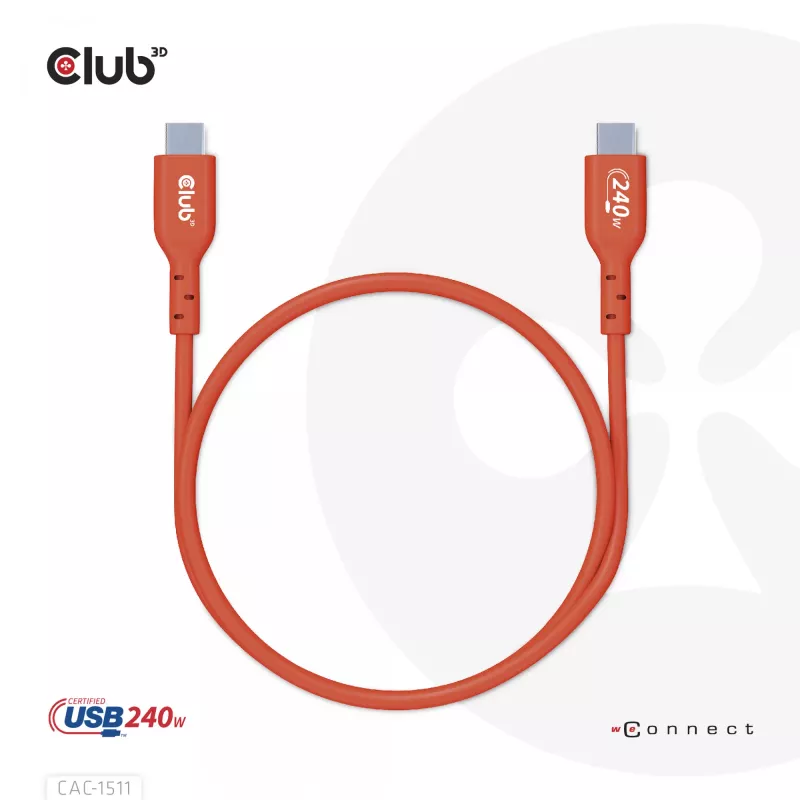 CLUB3D USB2 Type-C kahesuunaline USB-IF sertifitseeritud kaabel andmesideks 480Mb, PD 240W(48V/5A) EPR M/M 1m / 3.23 ft