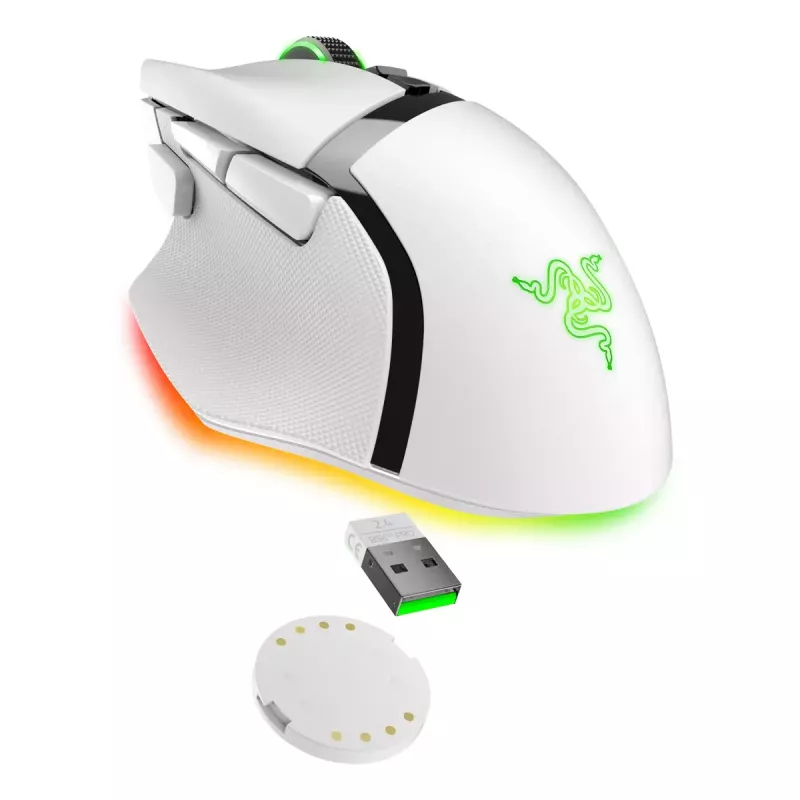 Gaming hiir Razer Basilisk V3 Pro — paremakäeline, optiline 30 000 DPI, RF Wireless/Bluetooth/USB-C, valge
