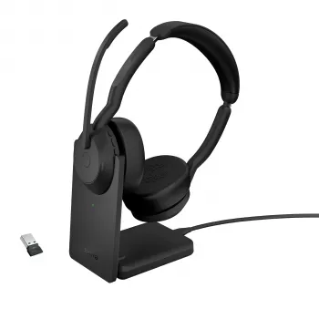 Jabra Evolve2 55 - Link380a UC Stereo (koos alusega), juhtmevaba, kontori/kõnekeskuse jaoks, 20 - 20000 Hz, 130 g, kõrvaklapid, must