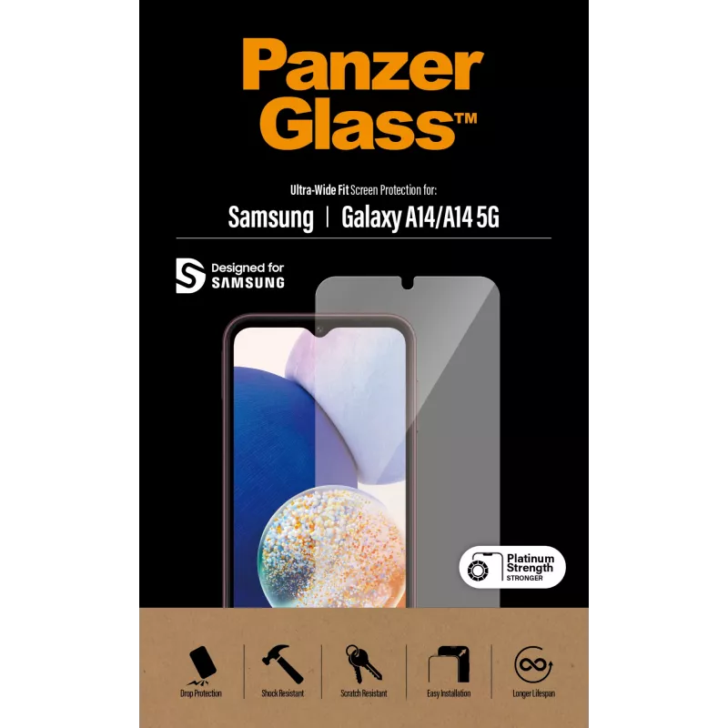 Screen Protector PanzerGlass Samsung Galaxy A14 A14 5G Ultra-Wide Fit Scratch Shock Resistant