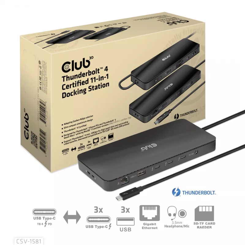 Dokkimisjaam CLUB3D Thunderbolt 4 Certified 11-in-1 140W