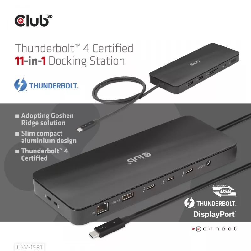 Dokkimisjaam CLUB3D Thunderbolt 4 Certified 11-in-1 140W