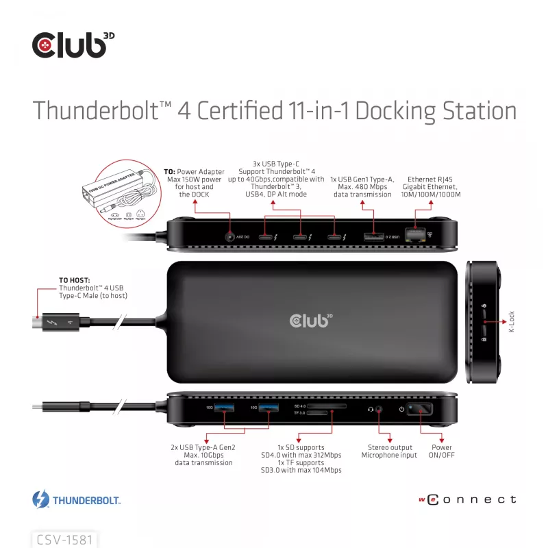 Dokkimisjaam CLUB3D Thunderbolt 4 Certified 11-in-1 140W