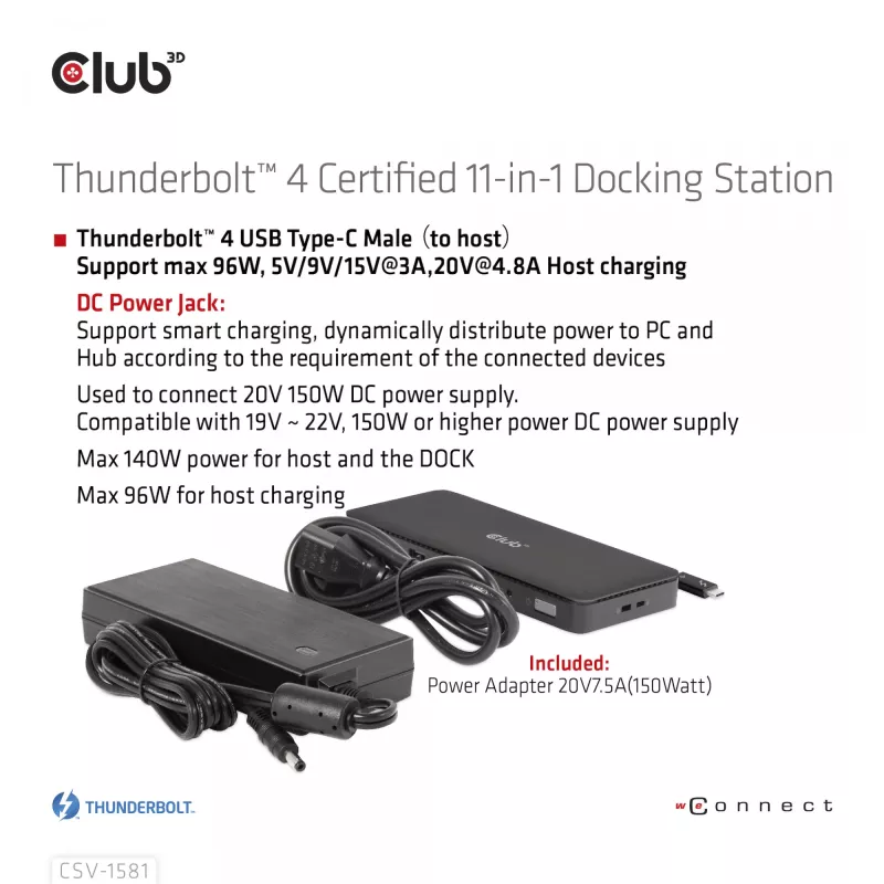 Dokkimisjaam CLUB3D Thunderbolt 4 Certified 11-in-1 140W