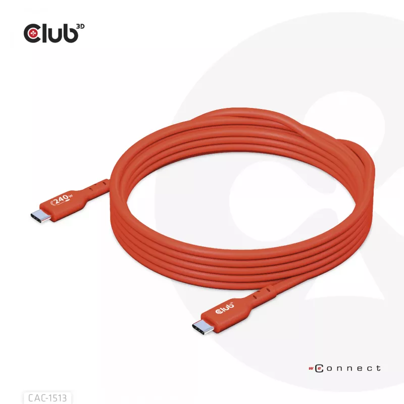 CLUB3D USB2 Type-C kahesuunaline USB-IF sertifitseeritud andmekaabel 480Mb, PD 240W(48V/5A) EPR M/M 3m / 9.84 ft