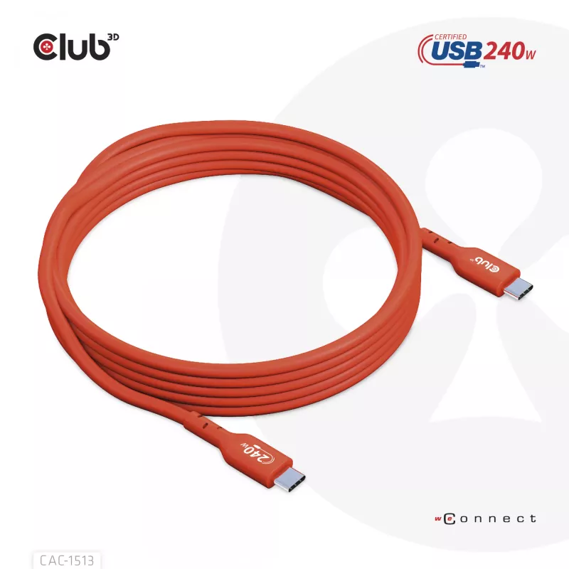 CLUB3D USB2 Type-C kahesuunaline USB-IF sertifitseeritud andmekaabel 480Mb, PD 240W(48V/5A) EPR M/M 3m / 9.84 ft