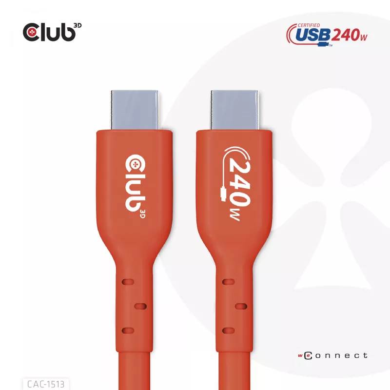 CLUB3D USB2 Type-C kahesuunaline USB-IF sertifitseeritud andmekaabel 480Mb, PD 240W(48V/5A) EPR M/M 3m / 9.84 ft