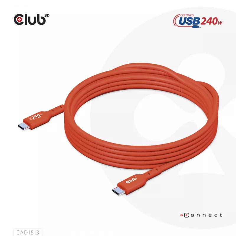 CLUB3D USB2 Type-C kahesuunaline USB-IF sertifitseeritud andmekaabel 480Mb, PD 240W(48V/5A) EPR M/M 3m / 9.84 ft