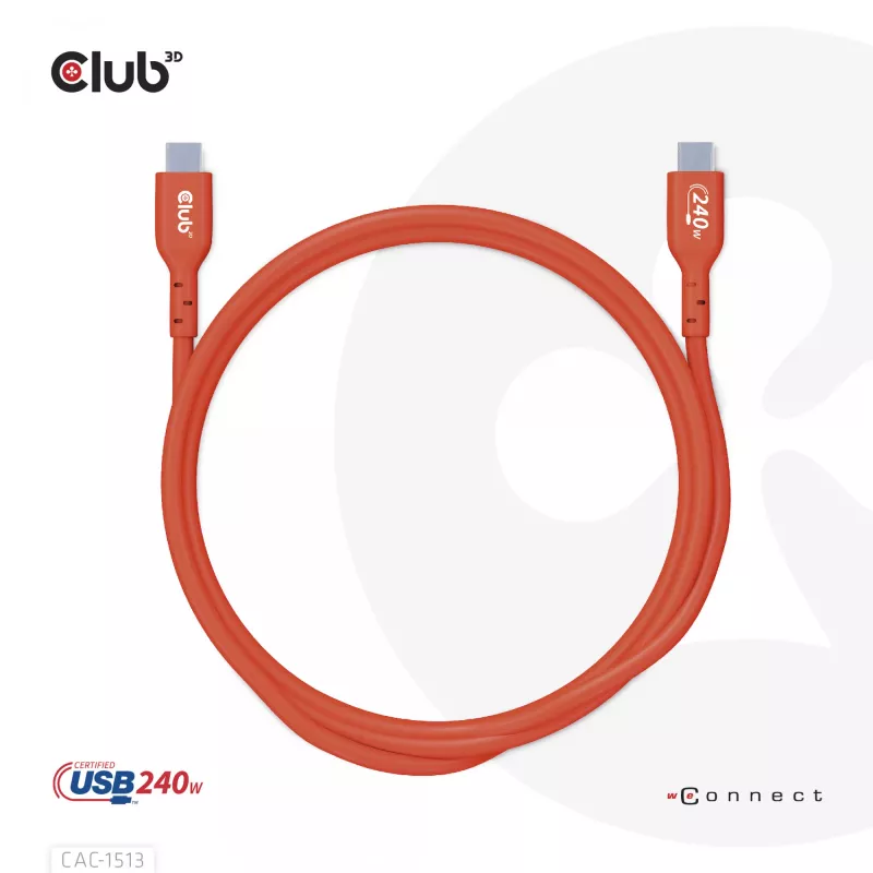 CLUB3D USB2 Type-C kahesuunaline USB-IF sertifitseeritud andmekaabel 480Mb, PD 240W(48V/5A) EPR M/M 3m / 9.84 ft
