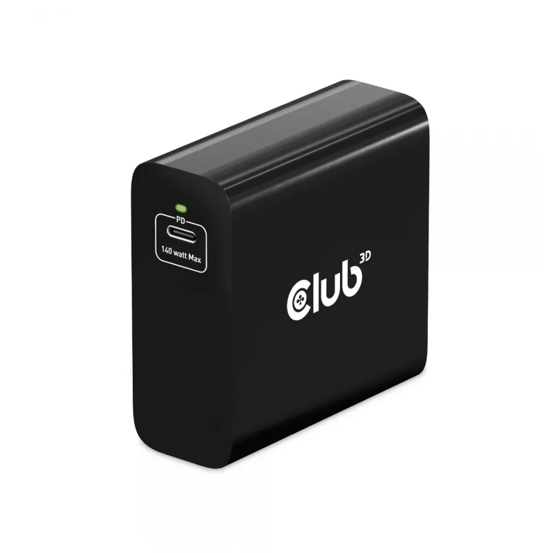 CLUB3D reisilaadija 140 W GaN-tehnoloogiaga, ühe pordiga USB Type-C, Power Delivery (PD) 3.1 tugi