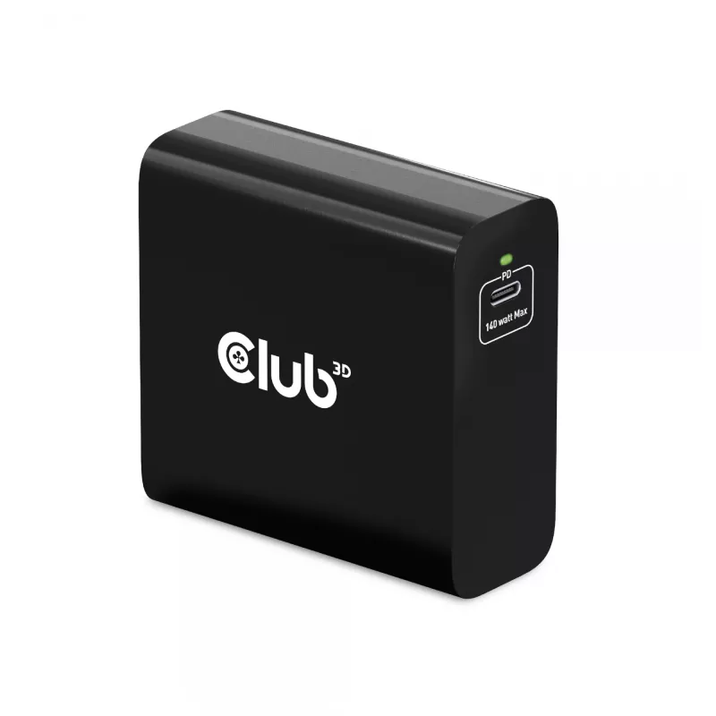 CLUB3D reisilaadija 140 W GaN-tehnoloogiaga, ühe pordiga USB Type-C, Power Delivery (PD) 3.1 tugi
