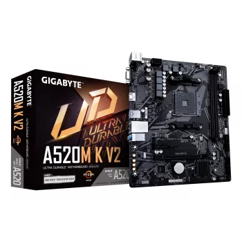 GIGABYTE A520M K V2 emaplaat - toetab AMD Ryzen 5000 seeria AM4 protsessoreid, kuni 5100 MHz DDR4 (OC), PCIe Gen3 x4 M.2, GbE LAN, USB 3.2 Gen 1