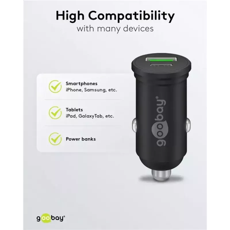 Goobay kahe USB-ga auto kiirlaadija USB-C PD 45 W Must