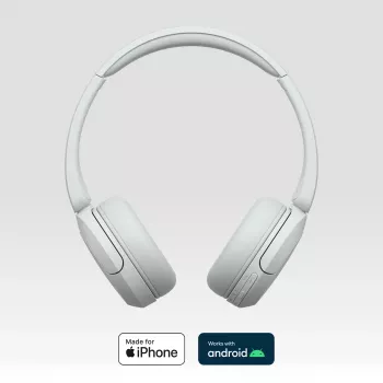 Sony WH-CH520 juhtmevaba kõrvapealne peakomplekt, Bluetooth 5.2, 50 h taasesitusaega, USB-C laadimine, valge