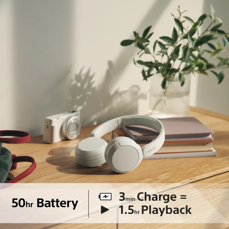 Sony WH-CH520 juhtmevaba kõrvapealne peakomplekt, Bluetooth 5.2, 50 h taasesitusaega, USB-C laadimine, valge