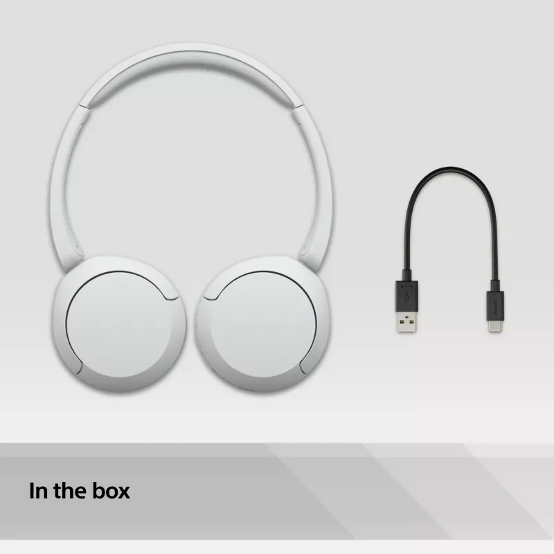 Sony WH-CH520 juhtmevaba kõrvapealne peakomplekt, Bluetooth 5.2, 50 h taasesitusaega, USB-C laadimine, valge