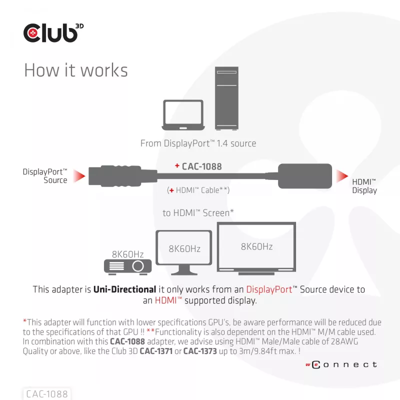 CLUB3D DisplayPort 1.4 HDMI-le 4K120Hz/8K60Hz HDR aktiivadapter M/F