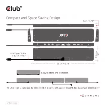 CLUB3D USB Gen1 USB-C kolmikkuva DP1.4 Alt-režiimi nutikas PD3.0 laadimisdokk 100 W toiteplokiga