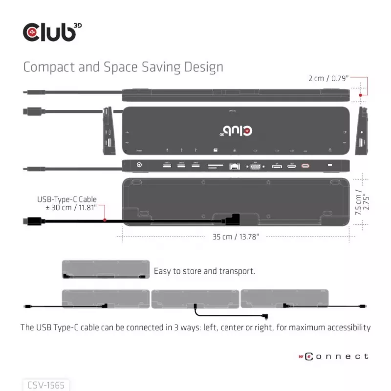 CLUB3D USB Gen1 USB-C kolmikkuva DP1.4 Alt-režiimi nutikas PD3.0 laadimisdokk 100 W toiteplokiga