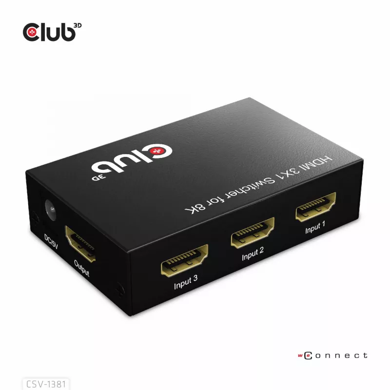 CLUB3D 3 to 1 HDMI™ 8K60Hz/4K120Hz lüliti, 7680 x 4320 pikslit, 8K Ultra HD, Must