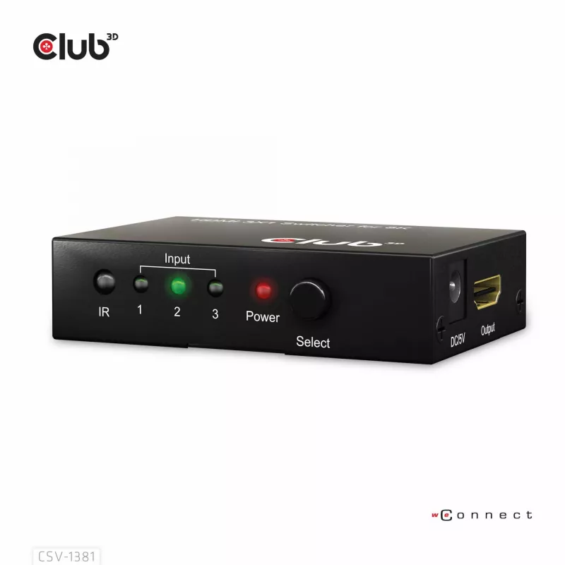 CLUB3D 3 to 1 HDMI™ 8K60Hz/4K120Hz lüliti, 7680 x 4320 pikslit, 8K Ultra HD, Must