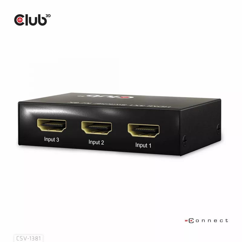 CLUB3D 3 to 1 HDMI™ 8K60Hz/4K120Hz lüliti, 7680 x 4320 pikslit, 8K Ultra HD, Must
