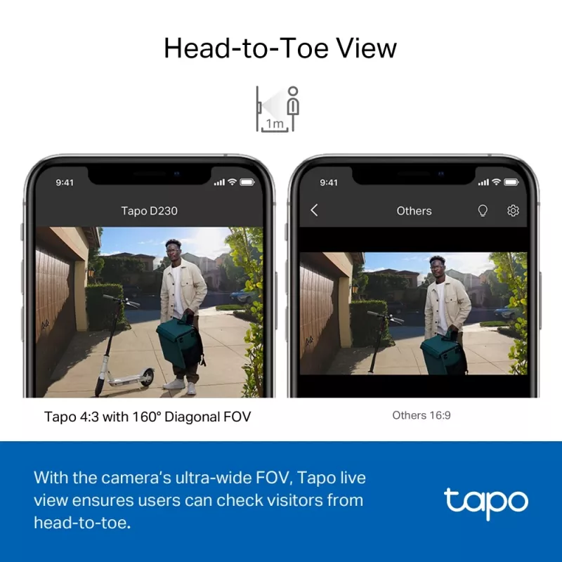 TP-Link Tapo nutikas videouksetelefoni komplekt, must, valge, IR, CE, RoHS, RCM, R-NZ, FCC, EAC, Triman, UKCA, G.711, 5 MP, 2560 x 1920 pikslit