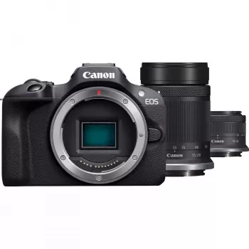Canon EOS R100 + RF-S 18-45mm F4.5-6.3 IS STM + RF-S 55-200mm F5-7.1 IS STM komplekt, hübriidkaamera, 24,1 MP, CMOS, 6000 x 4000 pikslit, 4K Ultra HD, 309 g, must
