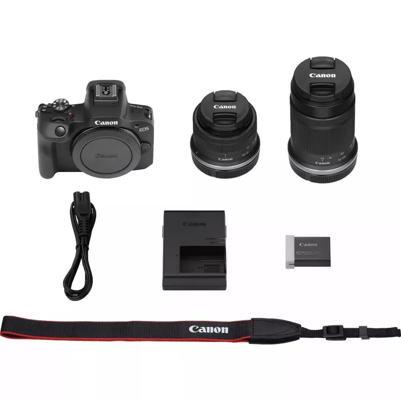 Canon EOS R100 + RF-S 18-45mm F4.5-6.3 IS STM + RF-S 55-200mm F5-7.1 IS STM komplekt, hübriidkaamera, 24,1 MP, CMOS, 6000 x 4000 pikslit, 4K Ultra HD, 309 g, must