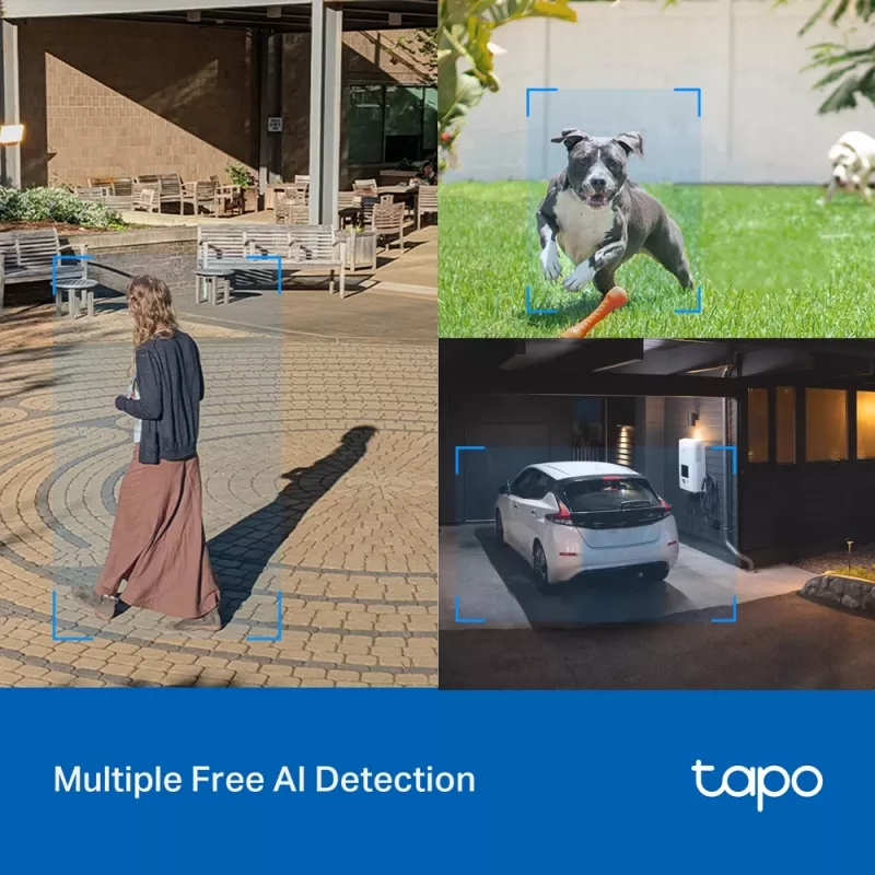 TP-Link Tapo välistingimustes kasutatav pööratav/kallutatav turvakaamera Wi-Fi-ga, IP turvakaamera, sise- ja välistingimustes, juhtmevaba, CE, FCC, RoHS, RCM, lagi, must, valge