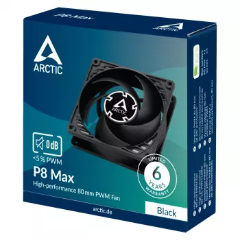 80 mm ventilaator Arctic P8 Max High-Performance PWM, 80 mm läbimõõt, must, 67,96 m³/h õhuvool, 0,6 sone