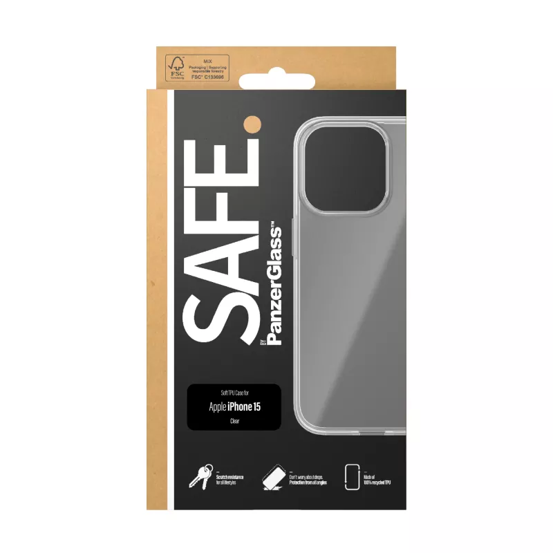 PanzerGlass SAFE. by ® TPU ümbris Transparent iPhone 15, Cover, Apple, Apple - iPhone 15, Transparent
