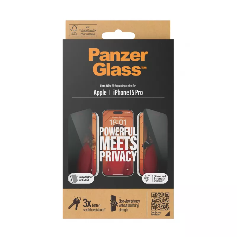 PanzerGlass® Privaatsusekraanikaitse iPhone 15 Pro | Ultra-Wide Fit koos EasyAligneriga