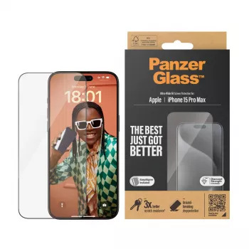 PanzerGlass ® Ekraanikaitse iPhone 15 Pro Max | Ultra-Wide Fit koos EasyAligneriga