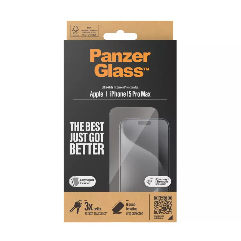 PanzerGlass ® Ekraanikaitse iPhone 15 Pro Max | Ultra-Wide Fit koos EasyAligneriga