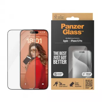 PanzerGlass® Ekraanikaitse iPhone 15 Pro | Ultra-Wide Fit koos EasyAligneriga