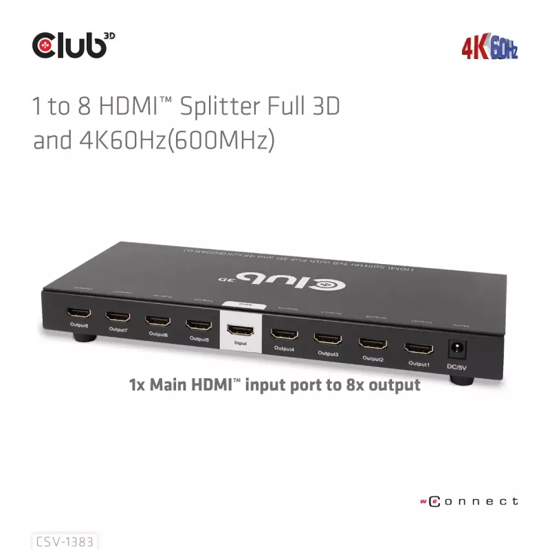 CLUB3D 1 kuni 8 HDMI™ jaotur Full 3D ja 4K60Hz (600MHz)