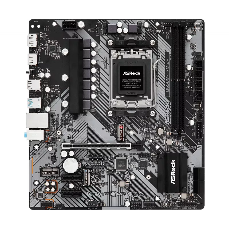 ASRock emaplaat B650M-H/M.2+ AM5 AMD B650 2 x DDR5 1 x HDMI 2.1 TMDS/FRL 8G ühilduv 1 x DisplayPort 1.4 DSC-ga mATX