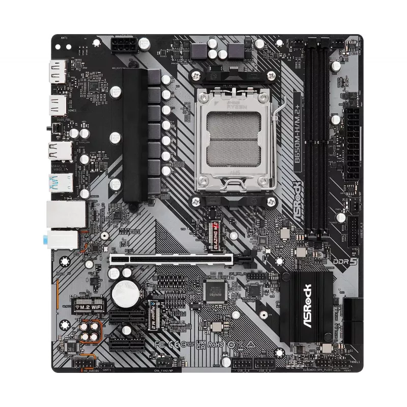 ASRock emaplaat B650M-H/M.2+ AM5 AMD B650 2 x DDR5 1 x HDMI 2.1 TMDS/FRL 8G ühilduv 1 x DisplayPort 1.4 DSC-ga mATX