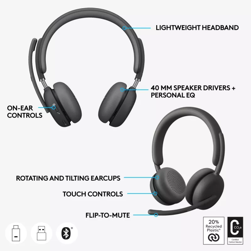LOGITECH Kõrvaklapid - Zone - Juhtmeta - Graphite