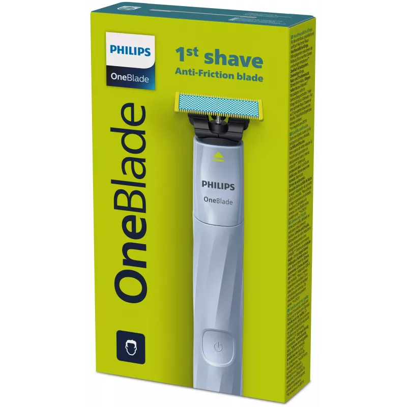Fooliumpardel Philips Norelco OneBlade QP1324/20 — juhtmevaba sinine fooliumpardel, 30 min tööaeg, USB laadimine, pestav, kontuure järgiv