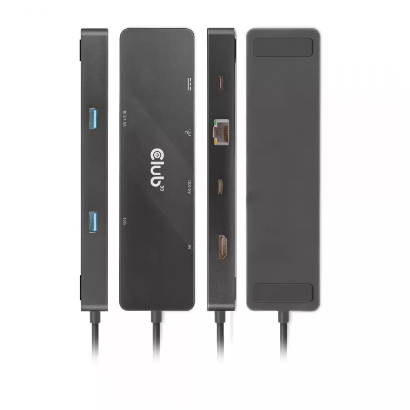 CLUB3D USB3.2 Gen2 USB-C, 6-in-1 kahe ekraaniga kaasaskantav dokk koos USB USB-C Video 4K60Hz