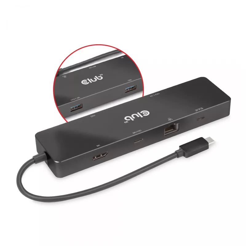 CLUB3D USB3.2 Gen2 USB-C, 6-in-1 kahe ekraaniga kaasaskantav dokk koos USB USB-C Video 4K60Hz