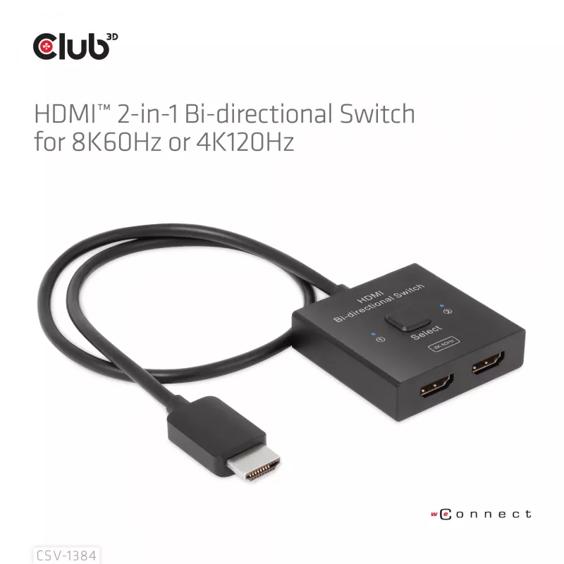 CLUB3D HDMI 2-in-1 kahesuunaline lüliti 8K60Hz 4K120Hz CSV-1384