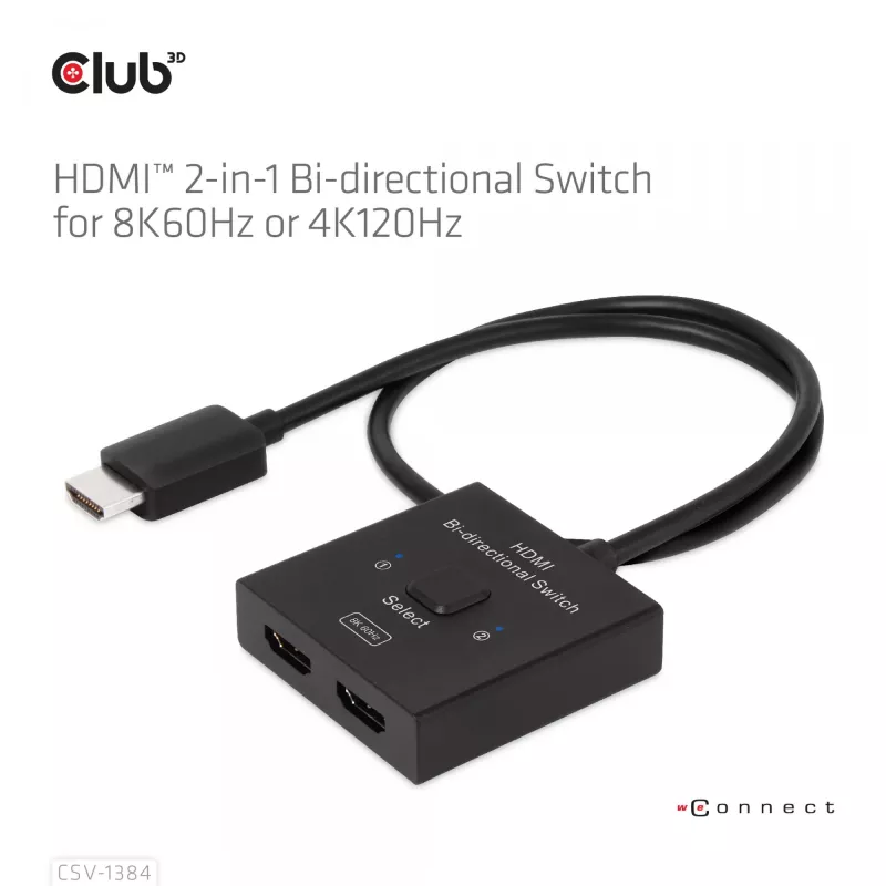 CLUB3D HDMI 2-in-1 kahesuunaline lüliti 8K60Hz 4K120Hz CSV-1384